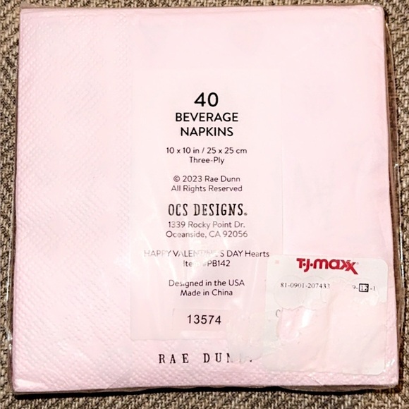 NWT Rae Dunn Pink Valentine's Day/Hearts Beverage Napkins 10x10/3 Ply 40 count - Picture 2 of 3